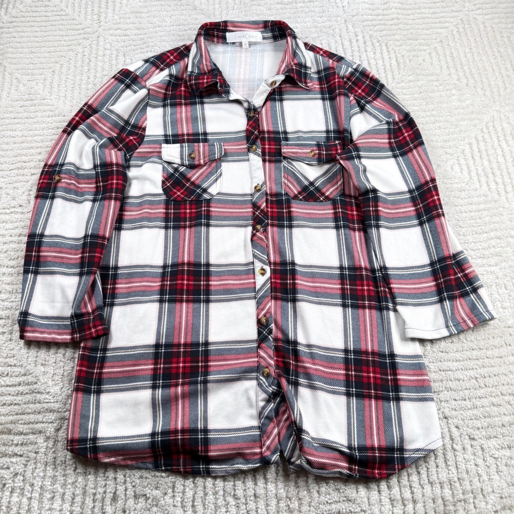 Eden & Olivia Plaid Tunic Shirt Women's Size Large Autumn Grunge Cabin Core